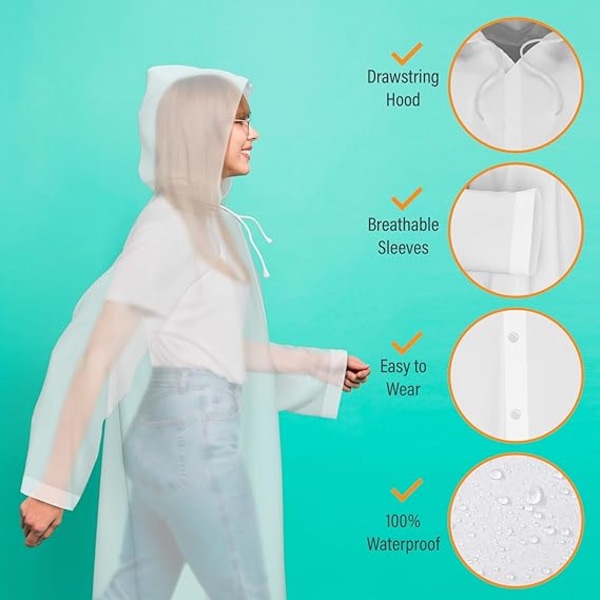 Regnfrakk (2-pakning) - EVA-regnponcho for kvinner og menn, gjenbrukbar