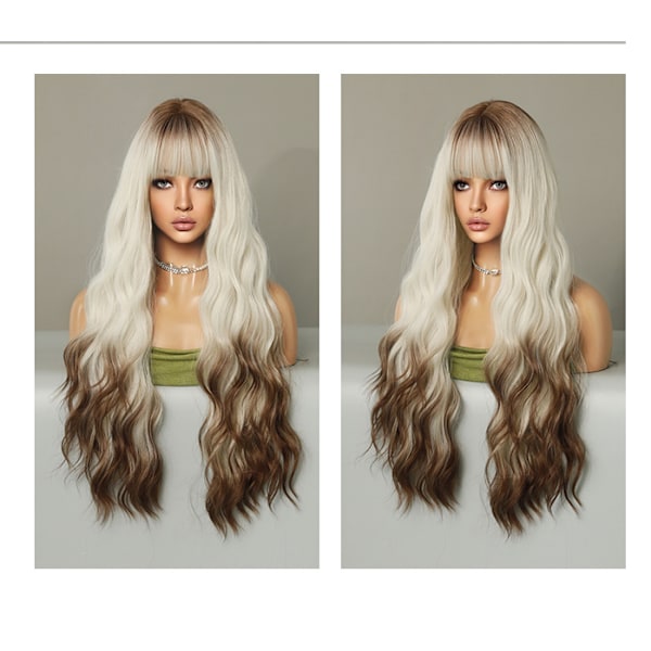 Silvervit (färgad brun i änden) 80CM peruk i full längd med ba