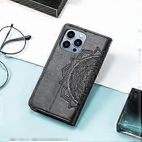 Wallet Case, Flip Case PU Læder Præget Folio Magnetisk Støttefod Cover Kortlommer til iPhone 14
