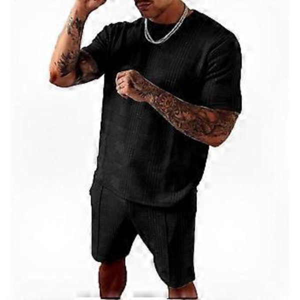 Herre 2-delt træningssæt, sportstop og shorts-kombination for et energisk look black 3XL
