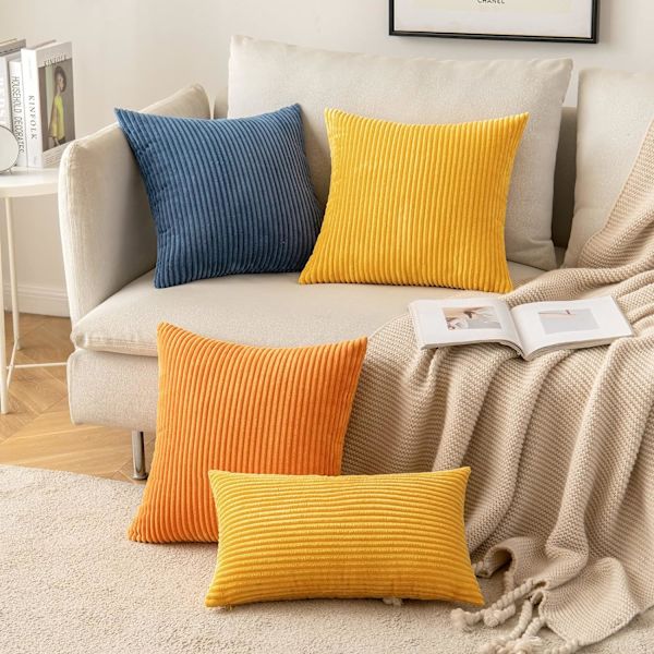Set med 2 dekorativa kuddfodral, 45x45cm ingefära gul, räfflad S