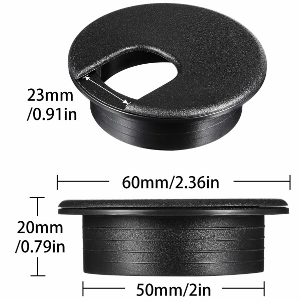 10 Packs ( 50 mm/ 2 Inch Mounting Hole Diameter) Black Desk Cabl