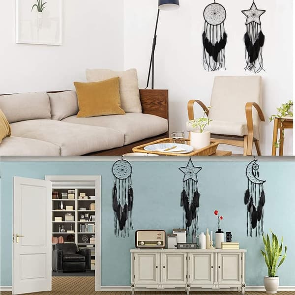 Sort - Håndlavet Dreamcatcher Sæt med 3 Håndlavede Boho Dreamcatchere