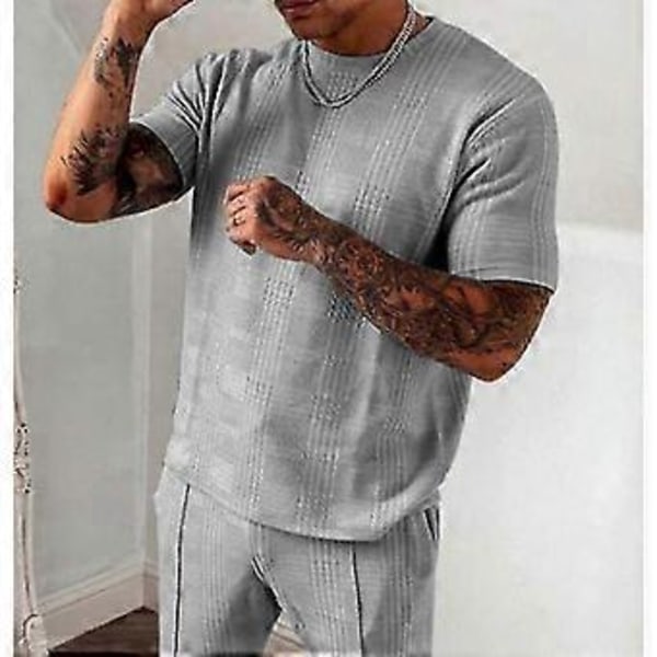 Herre 2-delt træningssæt, inkluderer T-shirt og shorts til sport og fritid black M