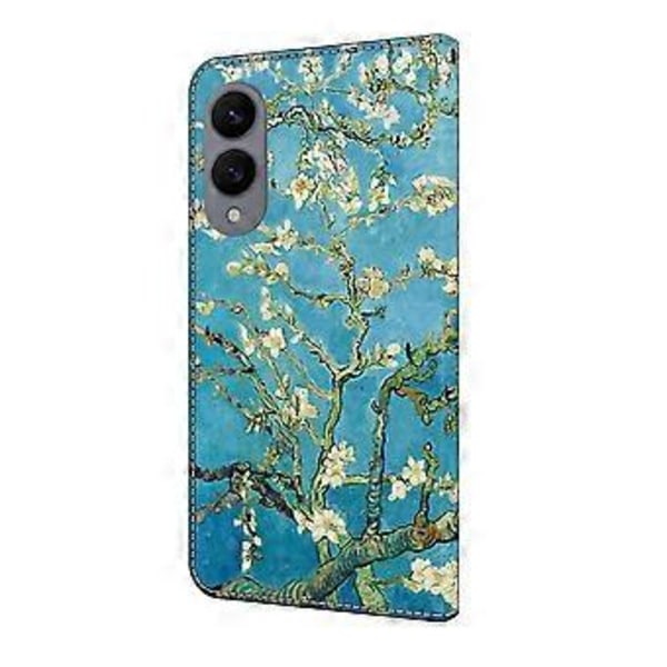 Læderetui med mønstertryk, pung og stativ til Samsung Galaxy S25 Edge Apricot Blossom