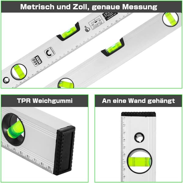 40 cm vattenpass, magnetiskt vattenpass med 3 högvisibilitets V