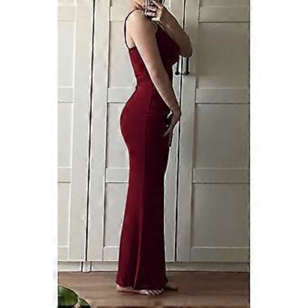 Dame Lounge Spaghetti Stropp Maxi Kjole Elegant Ensfarget Ermeløs Bodycon Kjole for Strandfest