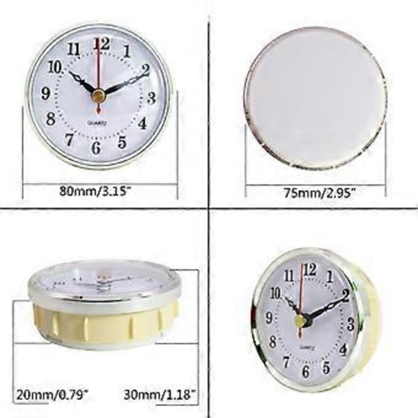 80mm/3,15 tommer Klassisk Ur Quartz Urværk Indsats Passer Diameter 75mm/2,95 tommer Hul Sort Metal Urviser Sølvfarve