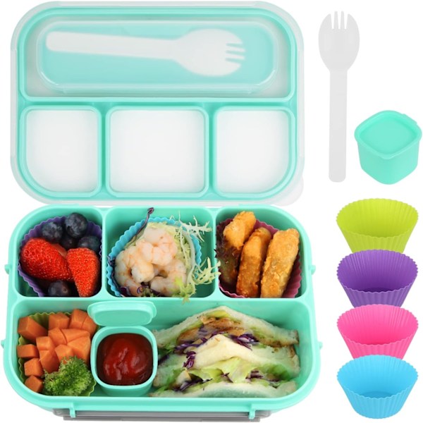 Lunsjboks for voksne, lunsjboks for barn, lunsjboks for voksne/barn/studenter, 1300ML-5 roms bentoboks (grønn)