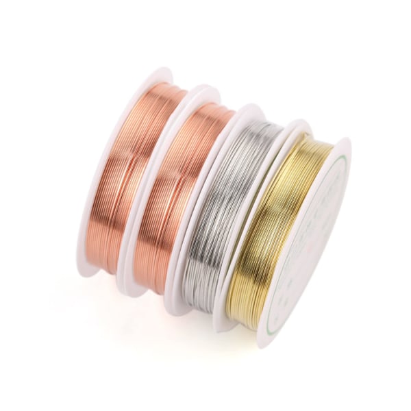 4 ruller kobbertråd for smykker, tråddiameter 0,3 mm, 15 m g