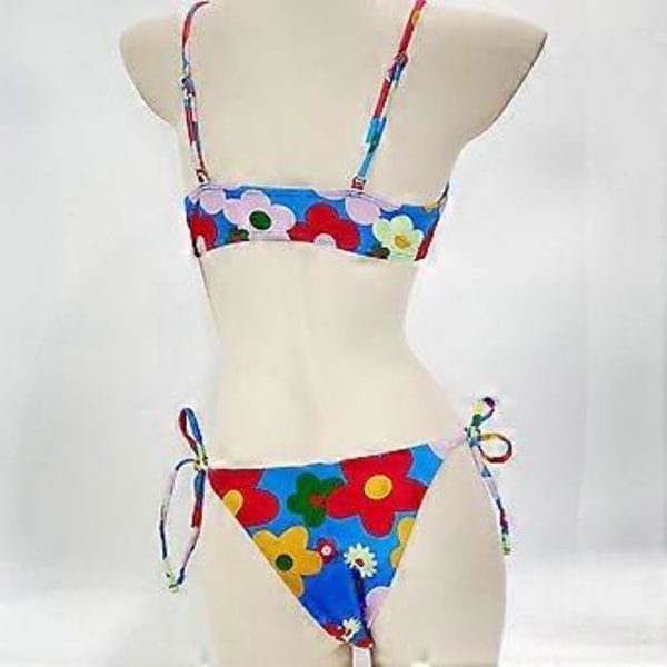 Dame Split Badedragt Tanga Komfortabel 2-delt Stroppy Svømmedragt Wrap Højbenet Strandtøj Halter String Bikinisæt Tryk på blå baggrund M Printing on blue bac M