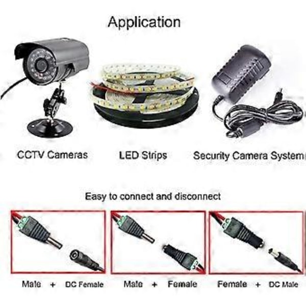 30 Stycken 12V/24V DC Hankontakter, 5,5 x 2,1 mm DC Strömadapter Skruvterminalkontakt, för CCTV Kamera LED-Strip (Grön)