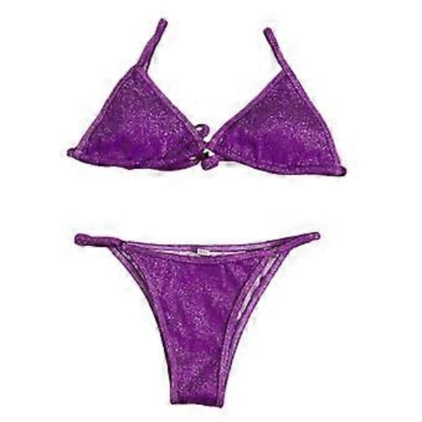 Dame Badedrakt Push Up BH Bikini Sett Badedrakt Strandklær (Lilla M) Purple M