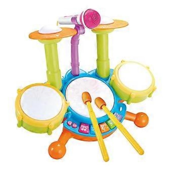 Trumset för Barn med Mikrofon, Ljus Baby Lärleksak Musikleksak för Bebisar 6 till 12 Månader Barn Semester blå blue