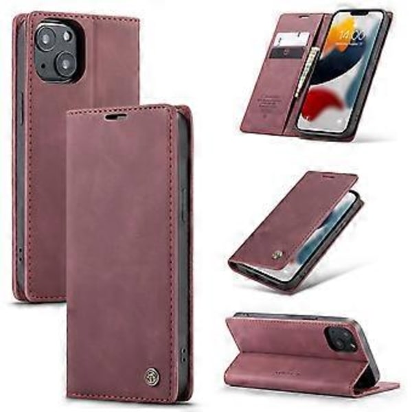 CaseMe-013 Læder Etui Til iPhone 13 Til iPhone 13 Wine Red