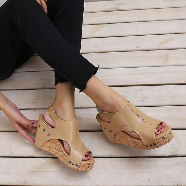 Kiilakorkosandaalit Naisille, Paksu Pohja, Niittisandaalit.39.Beige