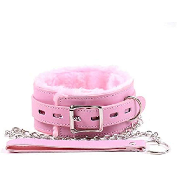 Furry Goth O-Ring Kjede Punk Slave Leash Choker PU Rose Lær C