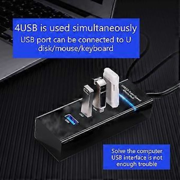 Hög Hastighet USB3.0 Hub 4-Portars USB-Adapter Kompatibel för Stationär Dator Laptop TV 5Gbps Effektiv Dataöverföring & Laddning 1 meter