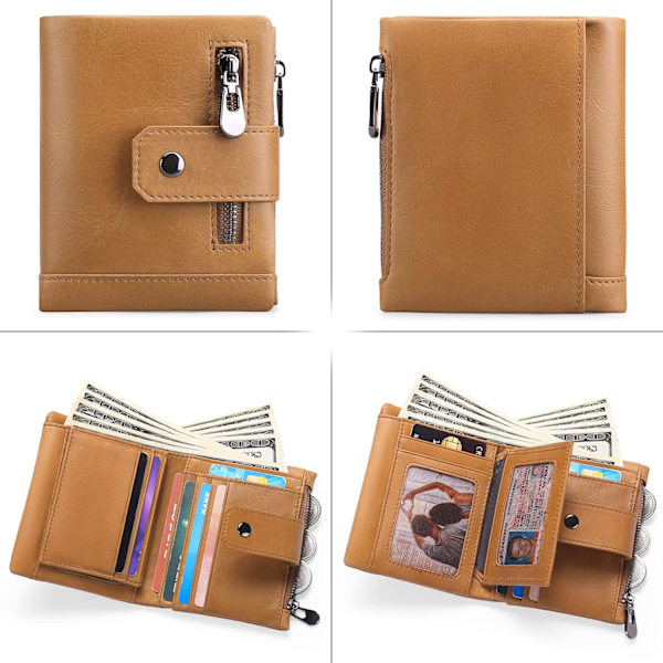 Khaki - RFID-suojattu aito nahkainen miesten lompakko, miesten bifold