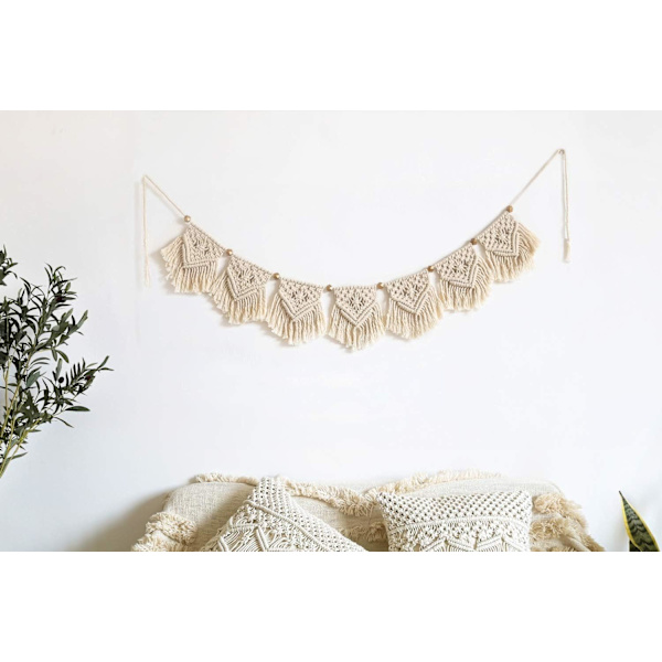 Mkouo Macrame seinätekstiilibanneri Tassel Garland Cotton