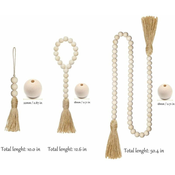 5-pack träpärlgarland med tofsar, lantliga pärlor, rustik