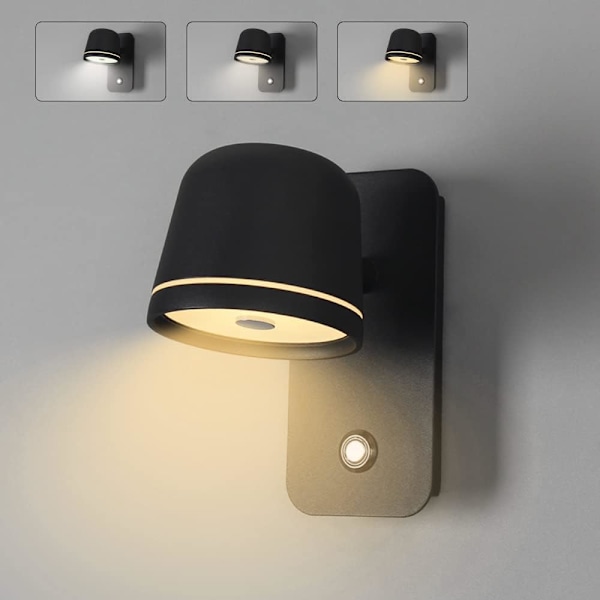 LED justerbar vægspot, 5W sort væglampe med touch-kontakt