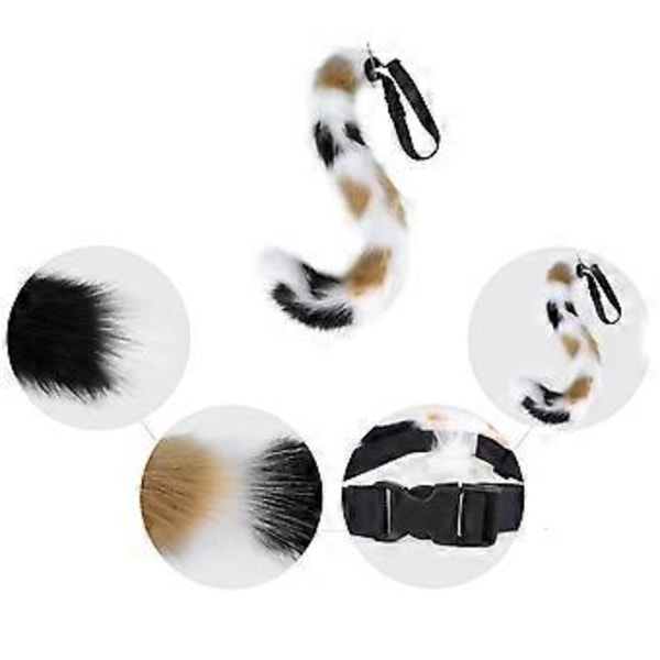 Kattöron och Svans Set Fluffiga Kattöron Hårband med Svans Halloween Cosplay Party Kattdräkt Tillbehör för Barn Vuxen calico cat ears