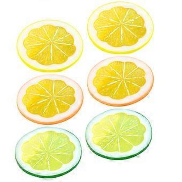 6 stk. Simulations Citronskiver Falske Citronskiver DIY Kunstige Frugtskiver Dekorationer Rekvisitter