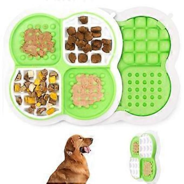 Långsammatande Hundskålar för att Minska Uttråkning och Ångest; Perfekt för Mat, Godis, Yoghurt eller Jordnötssmör. Roligt Alternativ till en Långsammatande Hundskål (Grön)