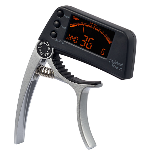 Original gitarrstämapparat, Capo snabbväxlingsnyckel, 2-i-1 Capo-stämapparat metall, lämplig för elgitarr bas halvton, silver