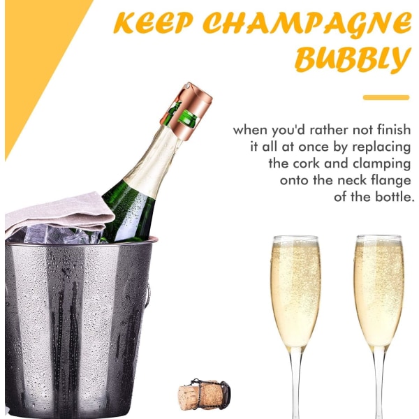 Champagneflaskestopper, sett med 3 champagneflaskestopper i rustfritt stål