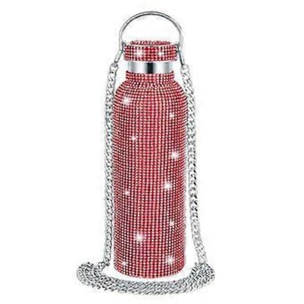 Diamant Vandflaske Bling Rhinestone Rustfrit Stål Termoflaske Red