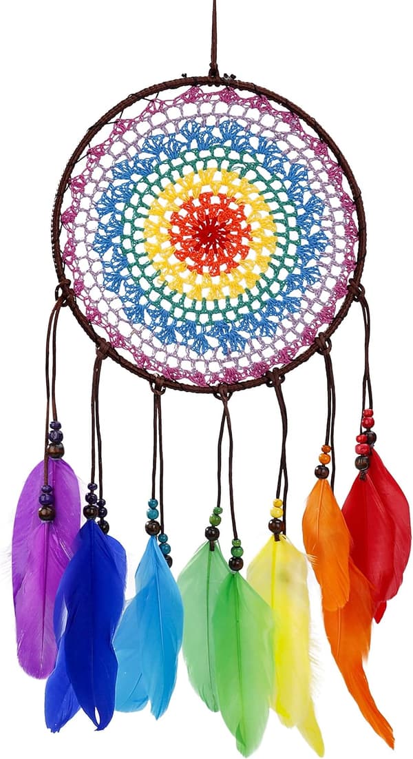 Drømmesnapper Stor Håndlavet Farverig Fjer Drømmesnapper W