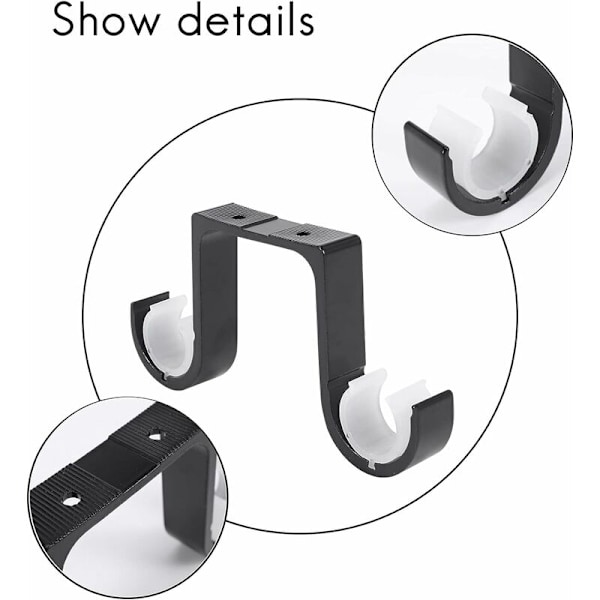 2-pack Gardinstångshållare Fästen Aluminiumlegering Fäste Svart