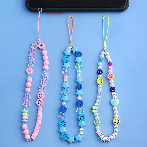 3 st Lanyard Dekoration Pärlor Telefon Lanyard handledsrem Färgglad Stjärna Mjuk Keramik Mobiltelefon Charm Armband med Mobiltelefon Kedja Pärlor Pärlarmband Nyckelring för Kvinnor Flicka
