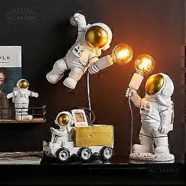 Astronaut Bordlampe for Barn, Spaceman Nattlys LED Moderne Skrivebordslampe Barnerom med Støpsel, for Gutter Jenter, Sengelampe