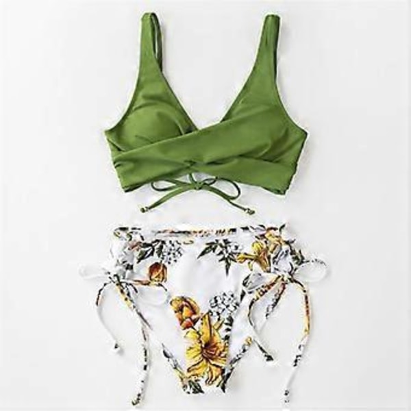 Dame Bikini Badedragt Kryds Foran Snøre To Delt Badedragt Small(XL grøn)