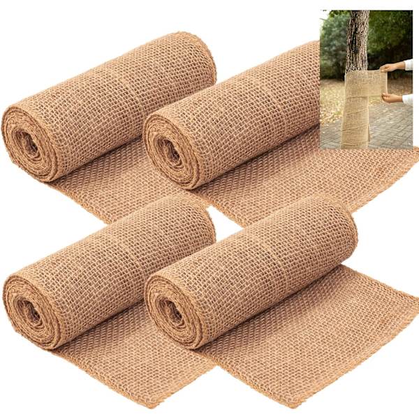 4 ruller 30CM*3M Naturlig Jute Burlap Træindpakning, Vintertræbeskyttelse