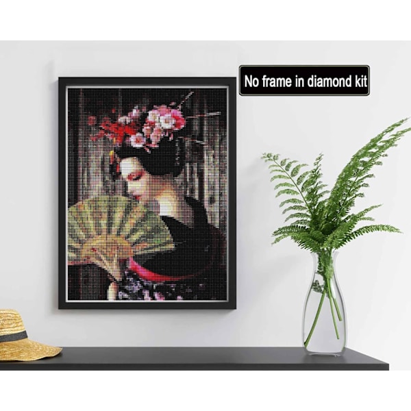 30x40cm Timanttimaalaus 5D Timanttimaalaus Tuuletin Geisha Nainen DIY