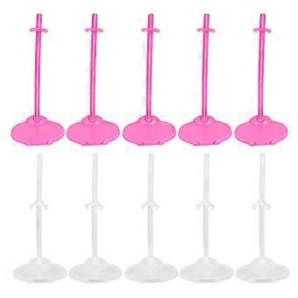 20 stk. Dukkestativ Holder Dukkelegetøj Fast Støtteramme Dukker Universelt Tilbehør til Børn Piger (10 stk. Transparent + 10 stk. Pink)