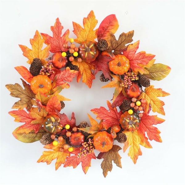Höstkransar för ytterdörr 22 tum, lönnlöv, Thanksgiving