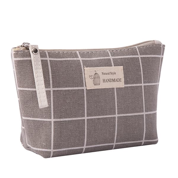 1PC（grå check）Canvas Kosmetisk Väska, Liten Bärbar Resekosmetik