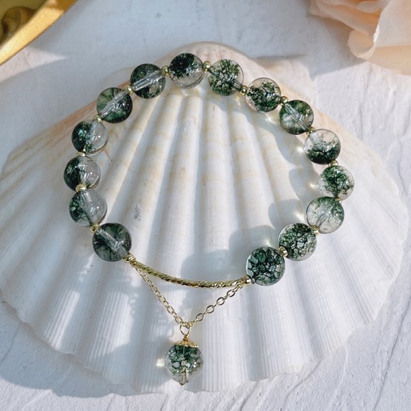 Yksinkertainen kristallarannekoru, vihreä helmikoru
