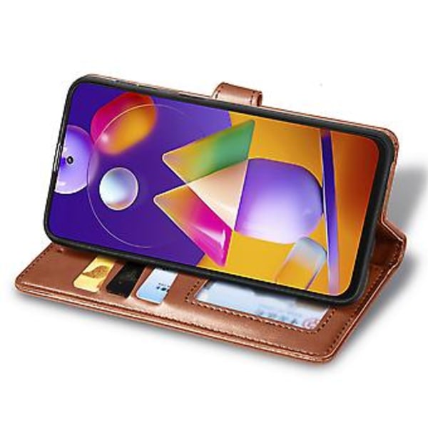 Solid Färgläderfodral För Samsung Galaxy M31s Brown