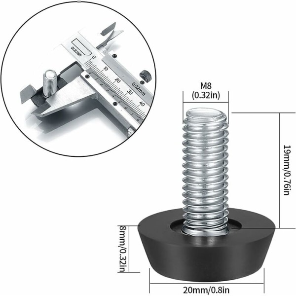 22-pakke justerbare møbeljusteringsben, M8 x 20mm, skruejusteringsføtter, gulvbeskytter, rund base, stolebensskruer