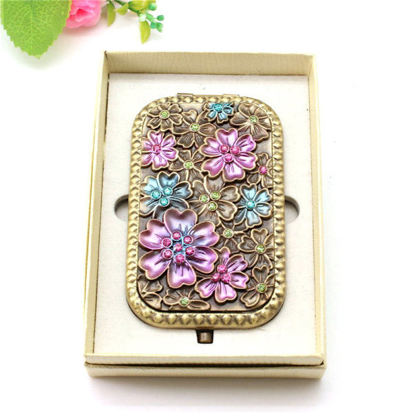 Vintage Compact Travel Pocket Mirror Rectangular Gold Make-up Mir