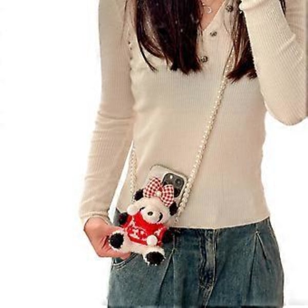 Panda Nyckelring Charmig Luddig Hänge Söt Väskberlock Mjuk Panda Telefonprydnader Plyschmaterial för Handväska och Plånböcker tröja rosett sweater bow