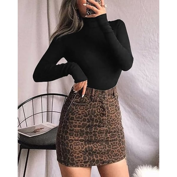 Kvinners Mock Turtle Neck Langærmet Topp Bodysuit Jumpsuit, 1pc-b