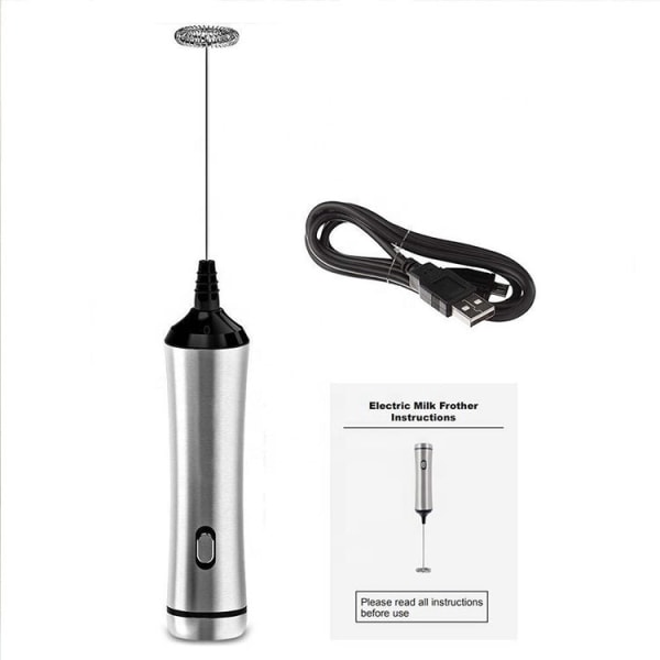 Elektrisk mælkeskummer, USB genopladelig mælkeskummer, rustfrit stål mixer