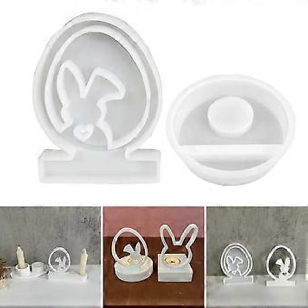 Påskehare Silikonformer Egg Hare Lysestake Epoksy Resin Støpeformer for Lysestake DIY Hjemmedekorasjon C